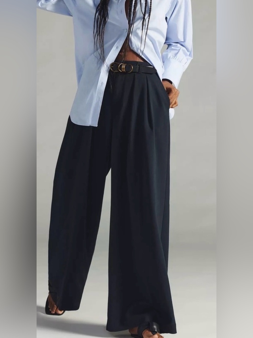 Anthropologie Maeve Black Super Wide Leg Pleated Trousers Sz 10 - Picture 2 of 14